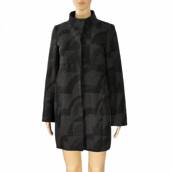 MaxMara S’ Wool Grey Black Lightweight Abstract Geometric Print Coat Jacket - Picture 2 of 8